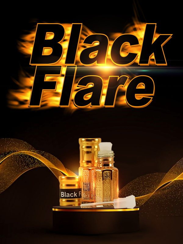 A stylish bottle of Black Flare Attar-Perfume, a captivating and mysterious fragrance.