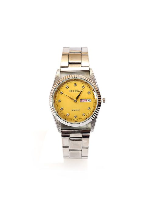 A striking Gold Faleda Steel Band DD With Gold Face Watch for Men.