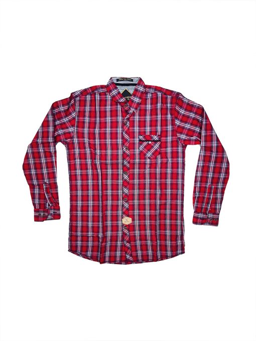 Kids Slim Fit Full Sleeve Red Check Casual Shirt