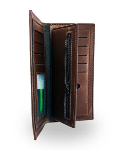 Slim long wallet for men with card holder, crafted from premium leather, designed for stylish functionality.