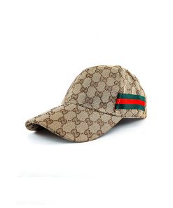 A stylish Trendy Fitted Cap with Golden Check Print and GUCCI Adjustable Back.