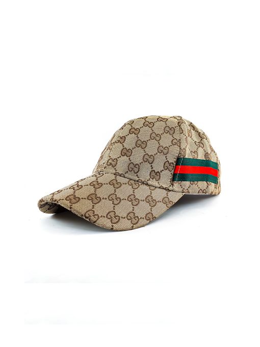 A stylish Trendy Fitted Cap with Golden Check Print and GUCCI Adjustable Back.