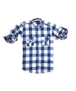 A fashionable Men's Blue Skin Check Full Sleeve Shirt with Front 2 Pockets.