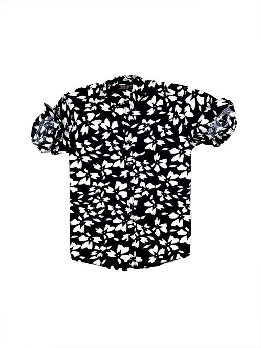 A fashionable Men's Black Self-Printed Long Sleeve Casual Shirt.