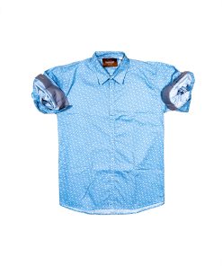 A stylish Men's Cyan Blue Self-Printed Casual Shirt.
