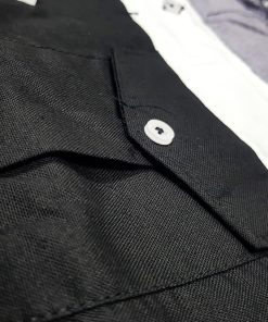 A close-up view of a Men's Slim Fit Casual Shirt in Black & Grey Design