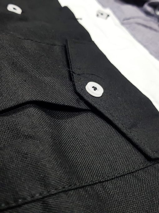 A close-up view of a Men's Slim Fit Casual Shirt in Black & Grey Design