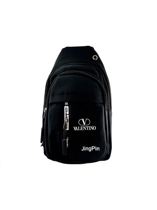 A versatile Casual Crossbody Chest Bag Travel Daypack in Black with 3 zippered pockets.