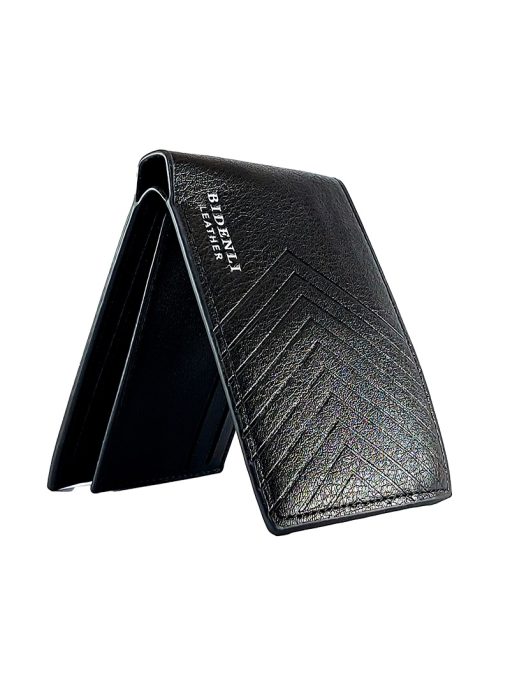 A sleek Bidenli Black Leather Wallet Card Holder with Extra Space.