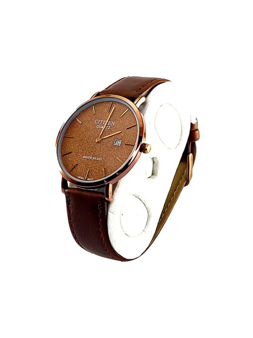 A refined Citizen Minimalist Watch with Texture Brown Dial and Date, featuring a Classic Simple Strap.