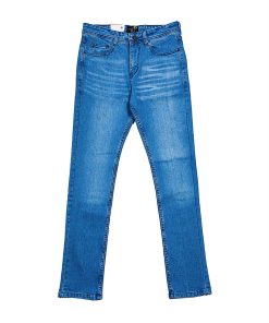 A pair of Men's Slim Fit Mid Blue-Sky Faded Jeans, the perfect blend of style and vintage charm.