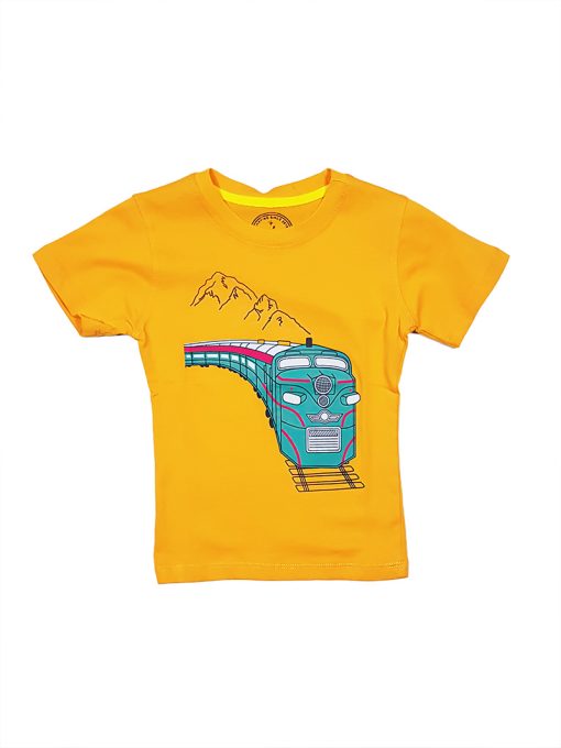 Kids Orange Tee Shirt with Train Print